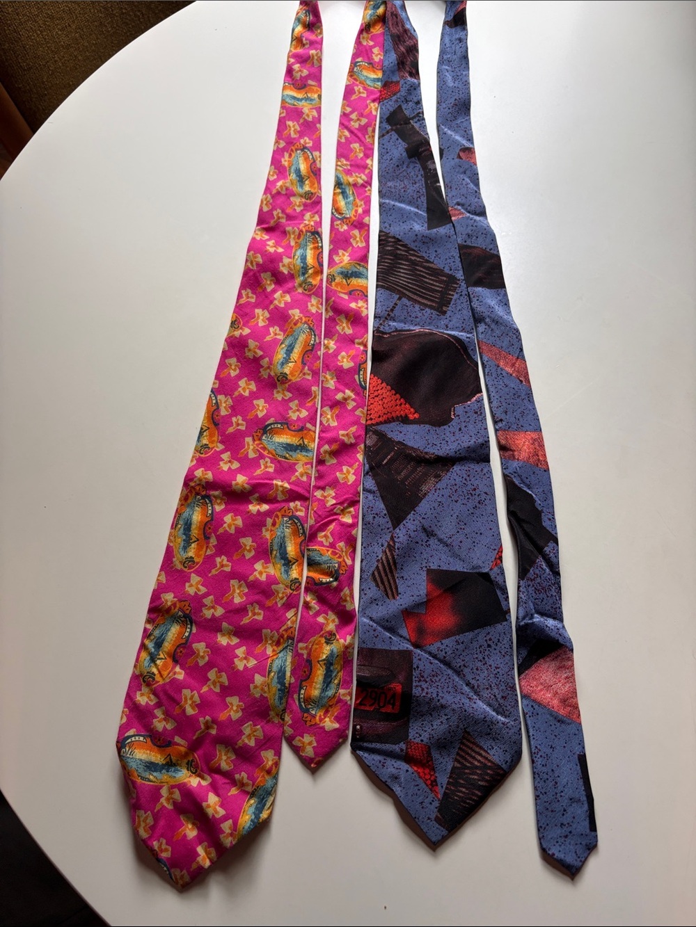 Trussardi Pink & Blue Patterned Silk vintage Tie Set